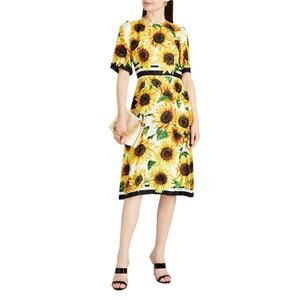 NWT Dolce & Gabbana Yellow Sunflower Floral Print Silk Twill Midi Dress IT 40 S